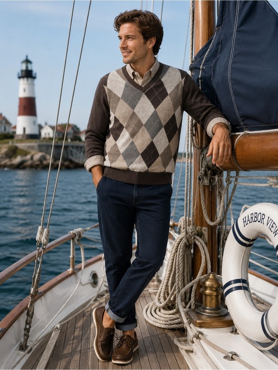 GAP Other - GAP Men’s Brown and Gray Argyle V-Neck Sweater Cardigan